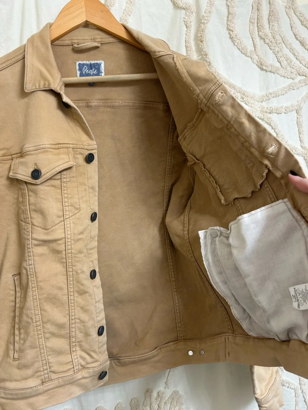 Vintage Free People Stretch Tan Denim Jacket Size Large - Picture 13 of 14
